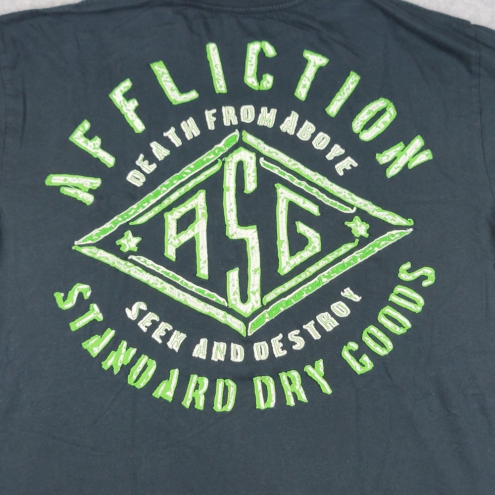 VTG Affliction Standard Goods T-shirt Black Mens LRG Distressed Y2K Double Sided - Picture 9 of 10